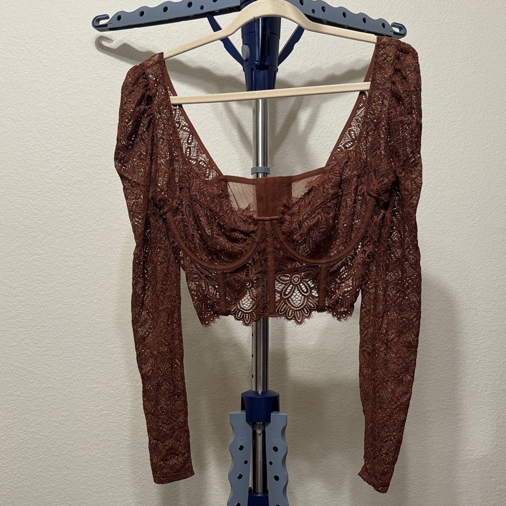 Anthropologie Brown Lace Crop Top
